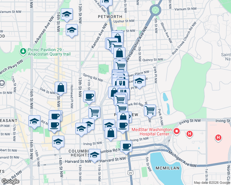 map of restaurants, bars, coffee shops, grocery stores, and more near 101 Independence Avenue Southeast in Washington