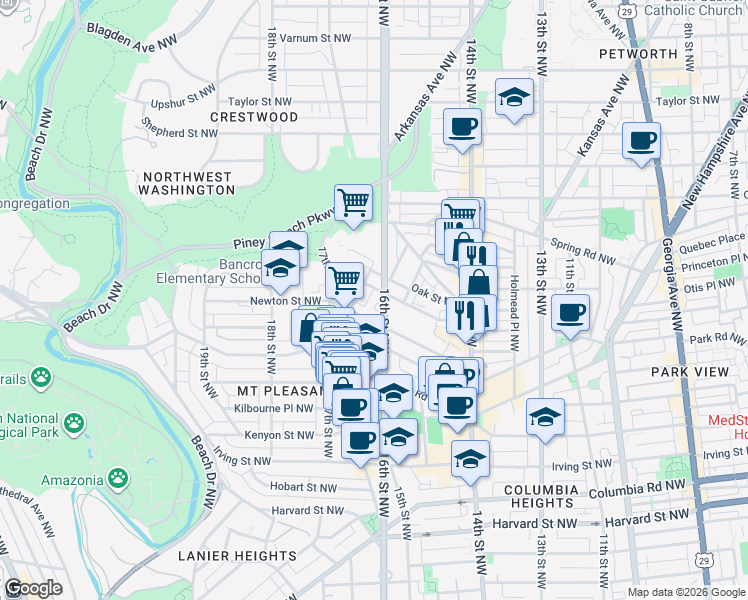 map of restaurants, bars, coffee shops, grocery stores, and more near 101 Independence Avenue Southeast in Washington