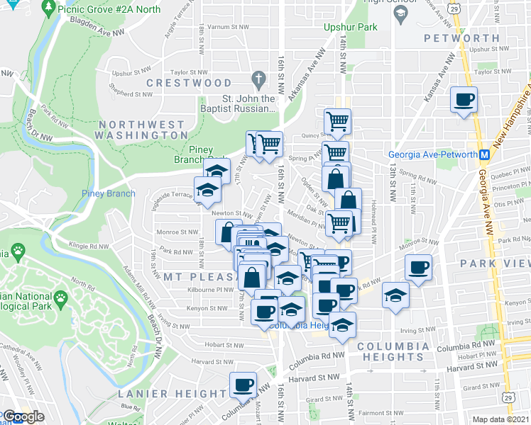 map of restaurants, bars, coffee shops, grocery stores, and more near 101 Independence Avenue Southeast in Washington
