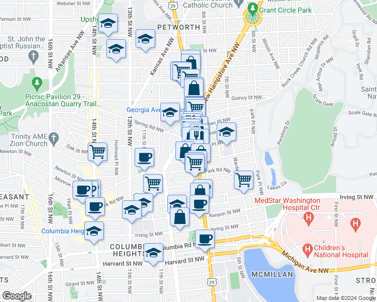 map of restaurants, bars, coffee shops, grocery stores, and more near 809 Otis Place Northwest in Washington