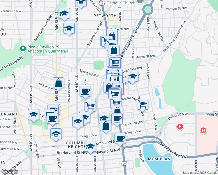 map of restaurants, bars, coffee shops, grocery stores, and more near 819 Otis Place Northwest in Washington