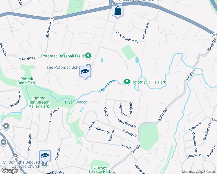 map of restaurants, bars, coffee shops, grocery stores, and more near 1402 Cola Drive in McLean