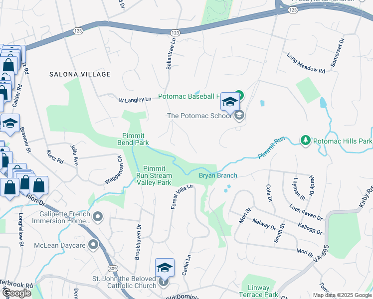 map of restaurants, bars, coffee shops, grocery stores, and more near 1403 Langley Place in McLean
