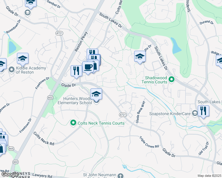 map of restaurants, bars, coffee shops, grocery stores, and more near 11837 Shire Court in Reston
