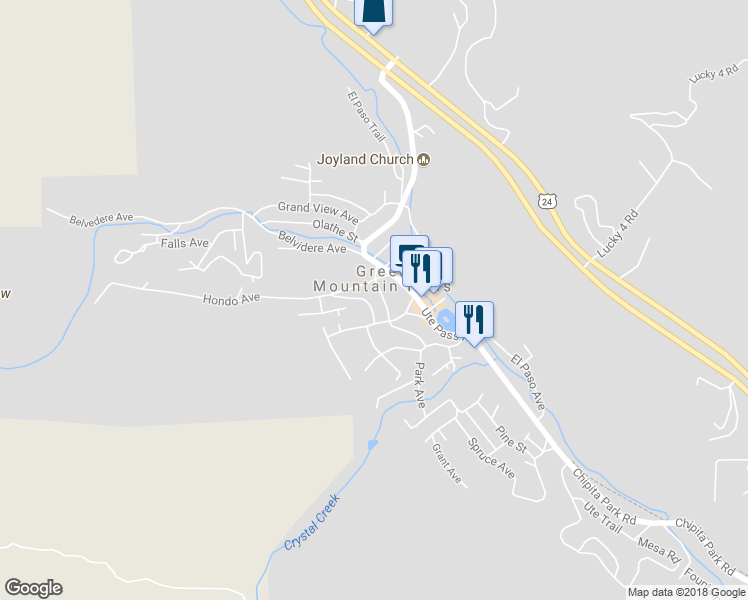 map of restaurants, bars, coffee shops, grocery stores, and more near 6955 Colorado Street in Green Mountain Falls