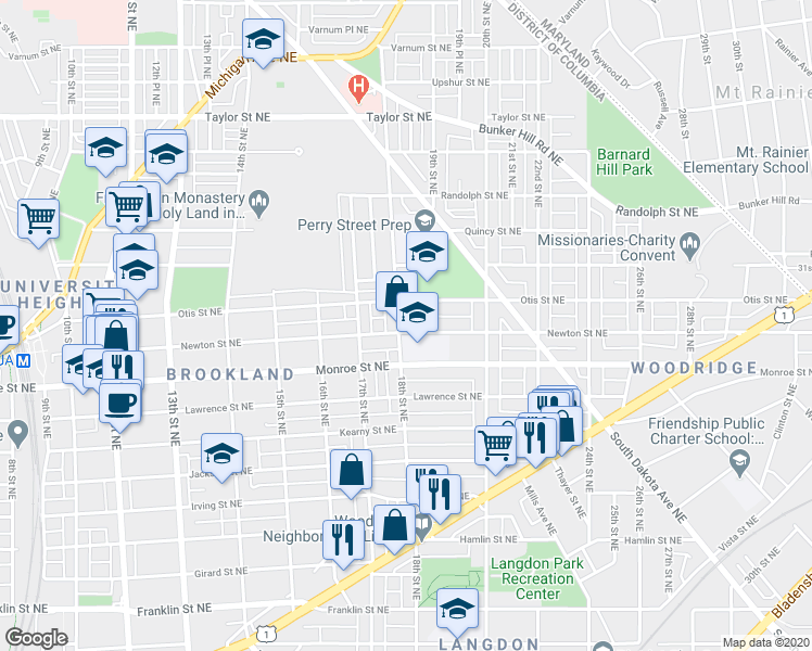 map of restaurants, bars, coffee shops, grocery stores, and more near 101 Independence Avenue Southeast in Washington