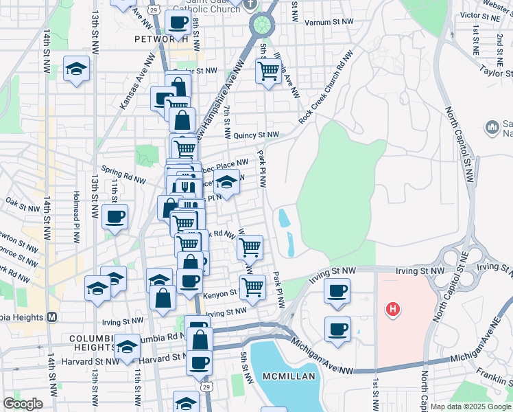 map of restaurants, bars, coffee shops, grocery stores, and more near 101 Independence Avenue Southeast in Washington