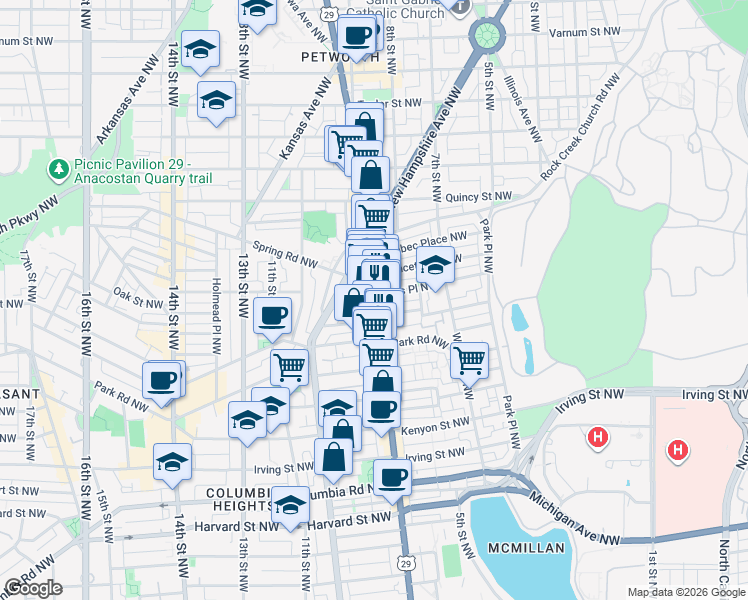 map of restaurants, bars, coffee shops, grocery stores, and more near 101 Independence Avenue Southeast in Washington