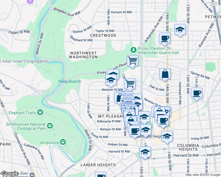 map of restaurants, bars, coffee shops, grocery stores, and more near 101 Independence Avenue Southeast in Washington