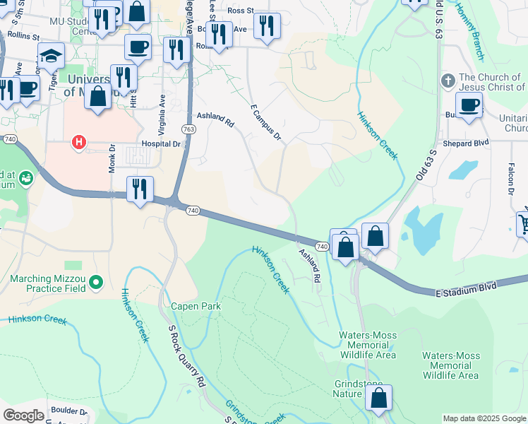 map of restaurants, bars, coffee shops, grocery stores, and more near in Columbia