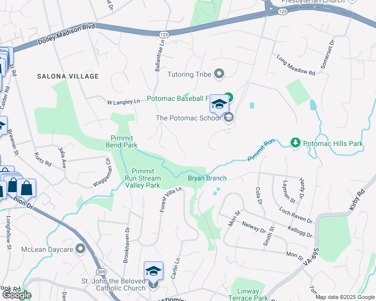 map of restaurants, bars, coffee shops, grocery stores, and more near 1403 Langley Place in McLean