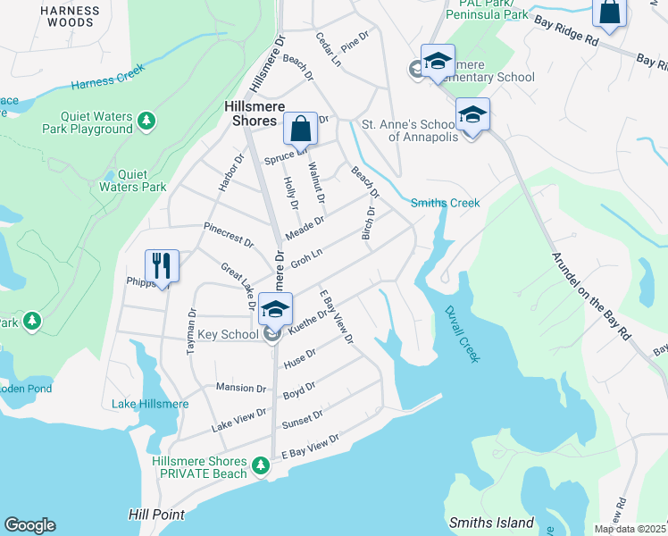 map of restaurants, bars, coffee shops, grocery stores, and more near 118 Lee Drive in Annapolis