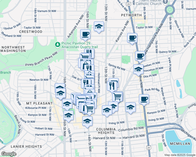map of restaurants, bars, coffee shops, grocery stores, and more near 101 Independence Avenue Southeast in Washington