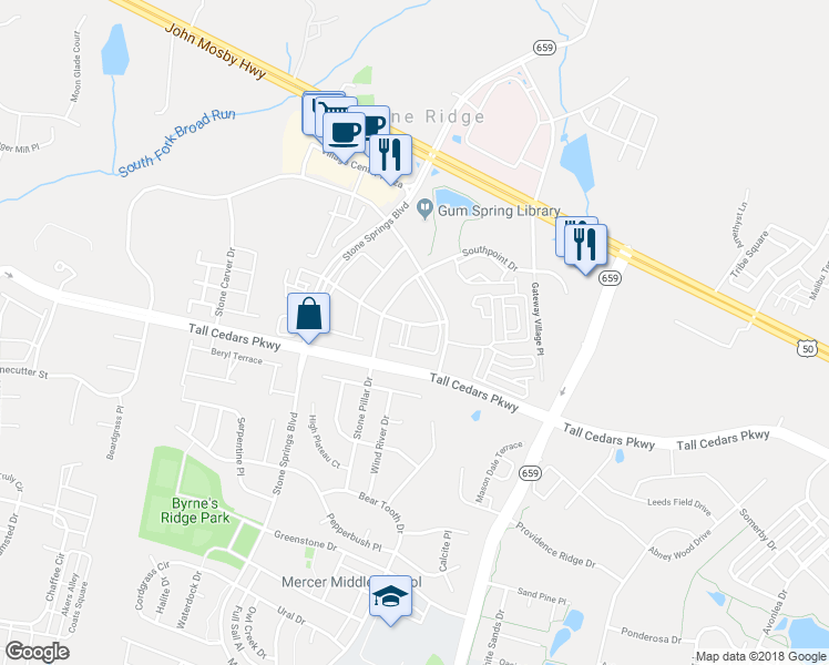 map of restaurants, bars, coffee shops, grocery stores, and more near 24694 Geyser Peaks Square in Aldie