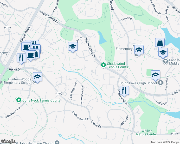 map of restaurants, bars, coffee shops, grocery stores, and more near 11717 Karbon Hill Court in Reston
