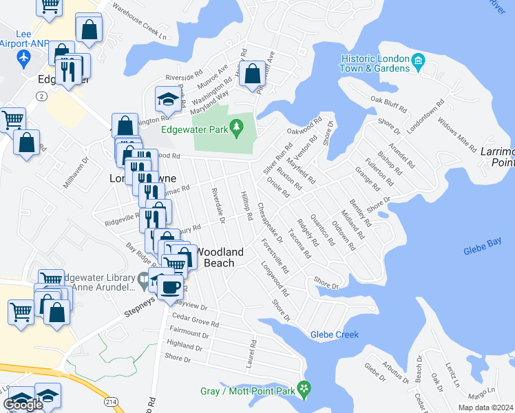 map of restaurants, bars, coffee shops, grocery stores, and more near 434 Salisbury Road in Edgewater