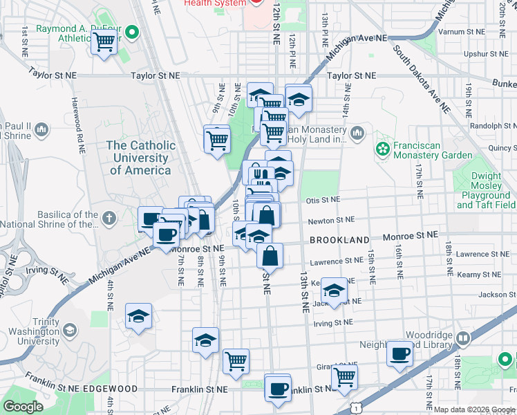 map of restaurants, bars, coffee shops, grocery stores, and more near 101 Independence Avenue Southeast in Washington