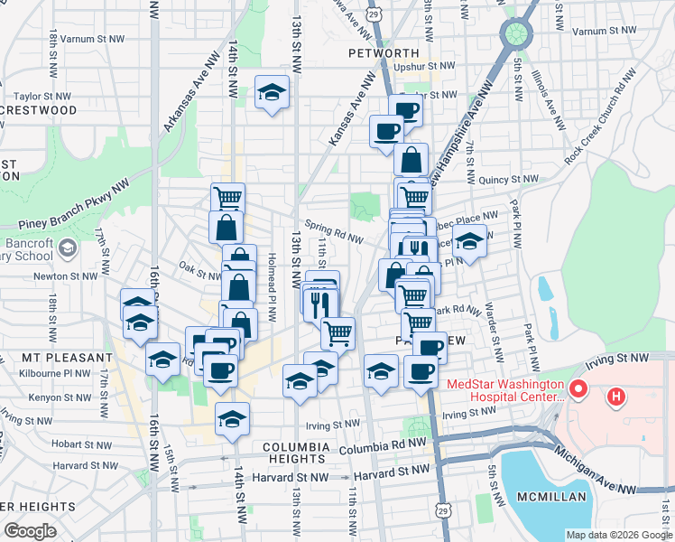 map of restaurants, bars, coffee shops, grocery stores, and more near 101 Independence Avenue Southeast in Washington