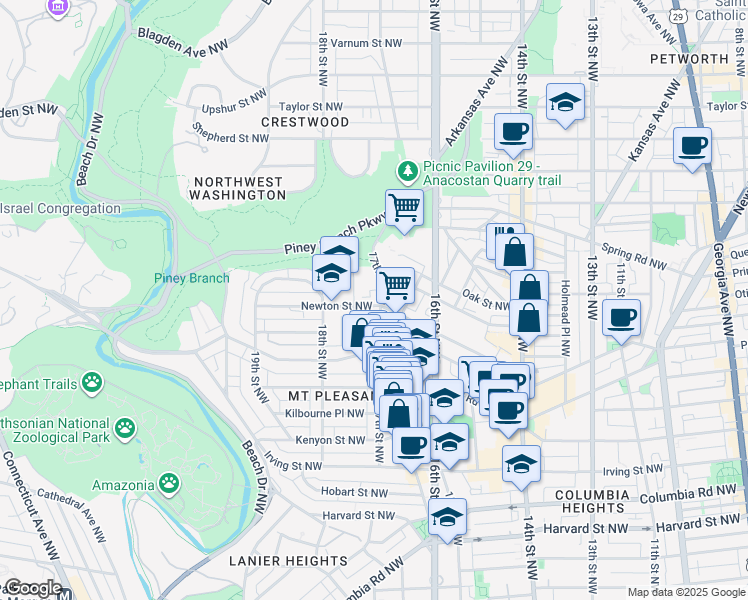 map of restaurants, bars, coffee shops, grocery stores, and more near 101 Independence Avenue Southeast in Washington