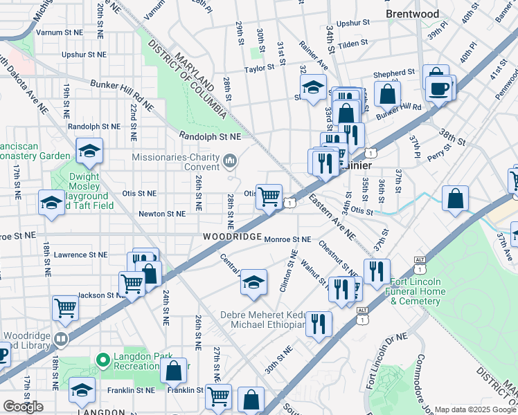 map of restaurants, bars, coffee shops, grocery stores, and more near 101 Independence Avenue Southeast in Washington
