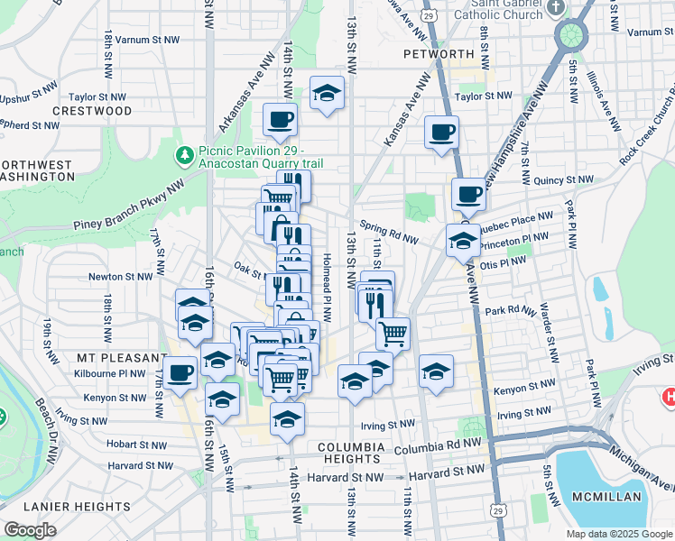 map of restaurants, bars, coffee shops, grocery stores, and more near 101 Independence Avenue Southeast in Washington