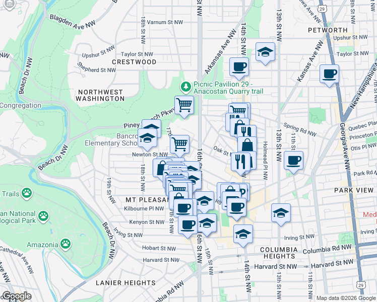 map of restaurants, bars, coffee shops, grocery stores, and more near 101 Independence Avenue Southeast in Washington