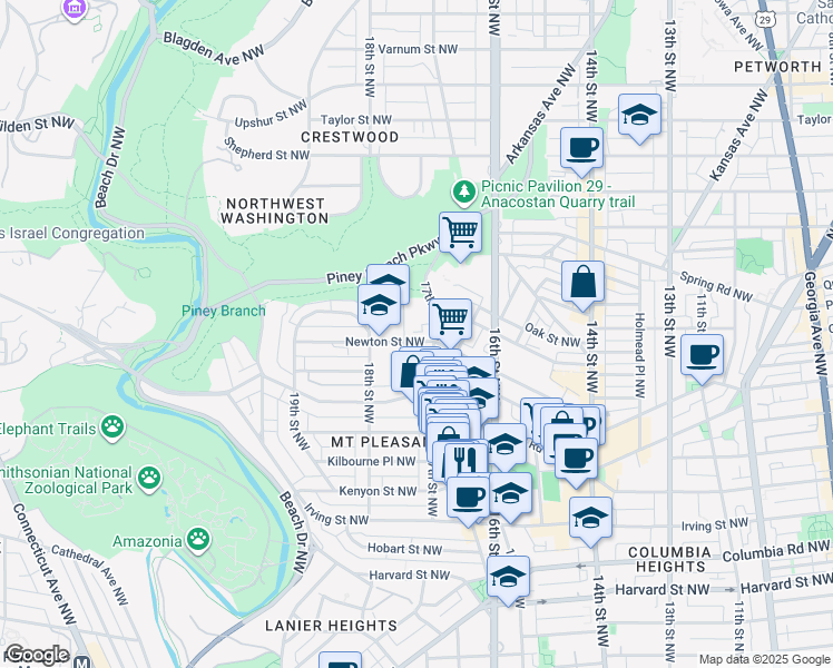 map of restaurants, bars, coffee shops, grocery stores, and more near 101 Independence Avenue Southeast in Washington