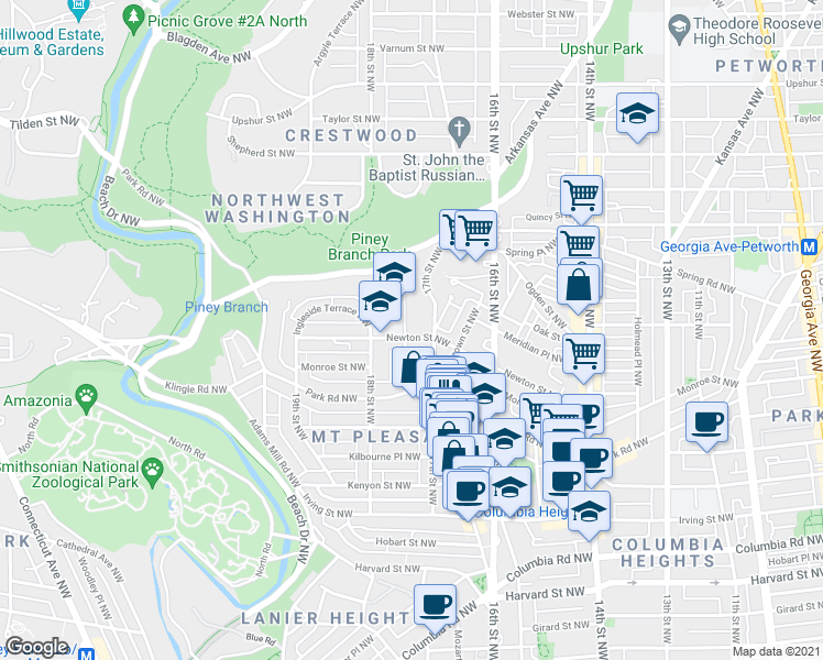 map of restaurants, bars, coffee shops, grocery stores, and more near 101 Independence Avenue Southeast in Washington