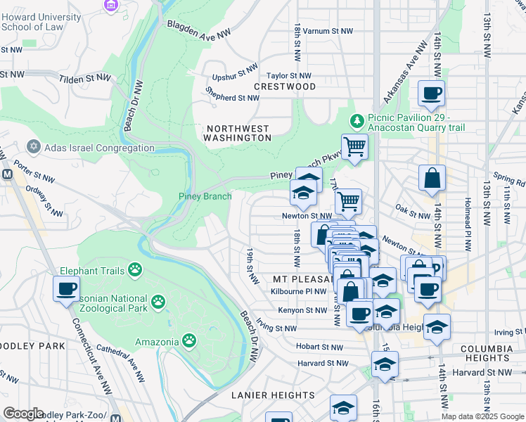 map of restaurants, bars, coffee shops, grocery stores, and more near 101 Independence Avenue Southeast in Washington
