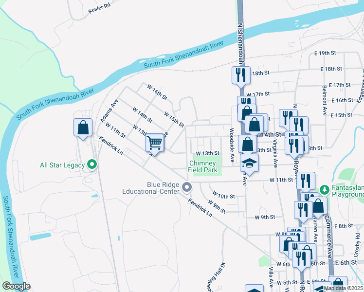 map of restaurants, bars, coffee shops, grocery stores, and more near 601 Dixie Avenue in Front Royal