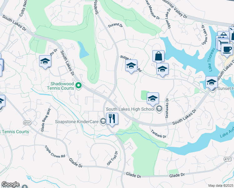 map of restaurants, bars, coffee shops, grocery stores, and more near 11560 Rolling Green Court in Reston