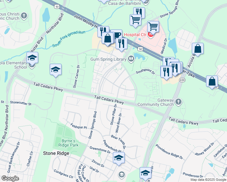 map of restaurants, bars, coffee shops, grocery stores, and more near 24688 Nettle Mill Square in Stone Ridge
