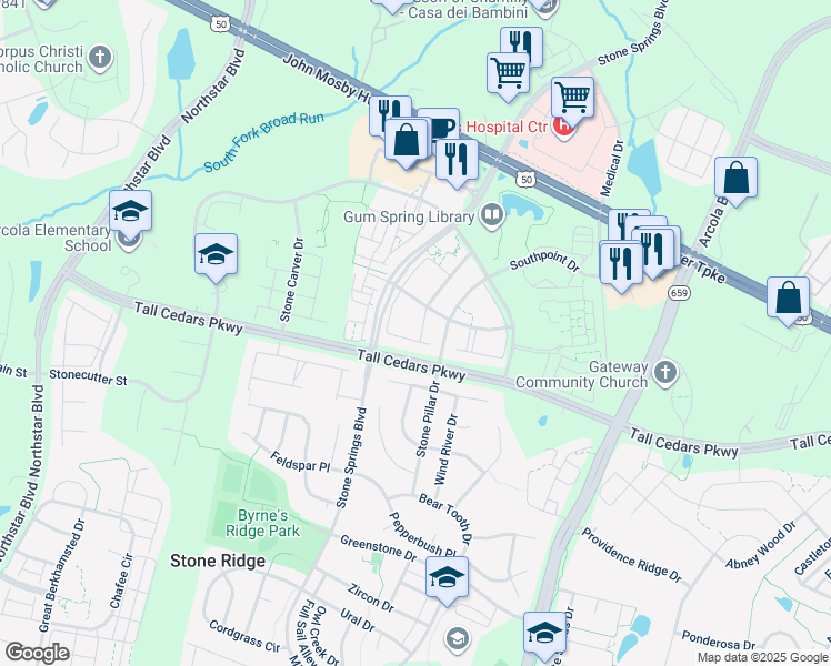 map of restaurants, bars, coffee shops, grocery stores, and more near 24693 Nettle Mill Square in Stone Ridge