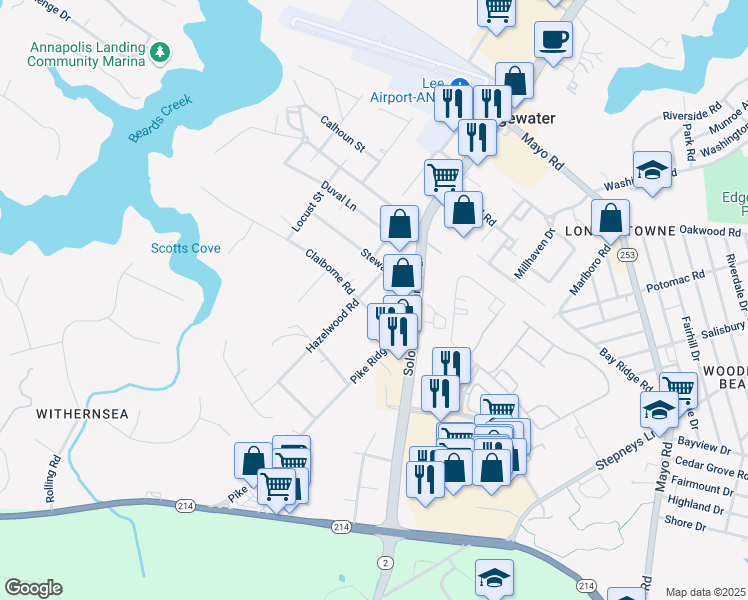map of restaurants, bars, coffee shops, grocery stores, and more near 87 Stewart Drive in Edgewater
