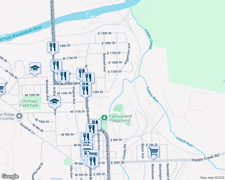 map of restaurants, bars, coffee shops, grocery stores, and more near 1308 GEORGE BANKS Boulevard in Front Royal