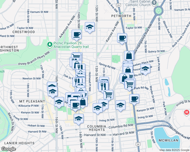 map of restaurants, bars, coffee shops, grocery stores, and more near 101 Independence Avenue Southeast in Washington