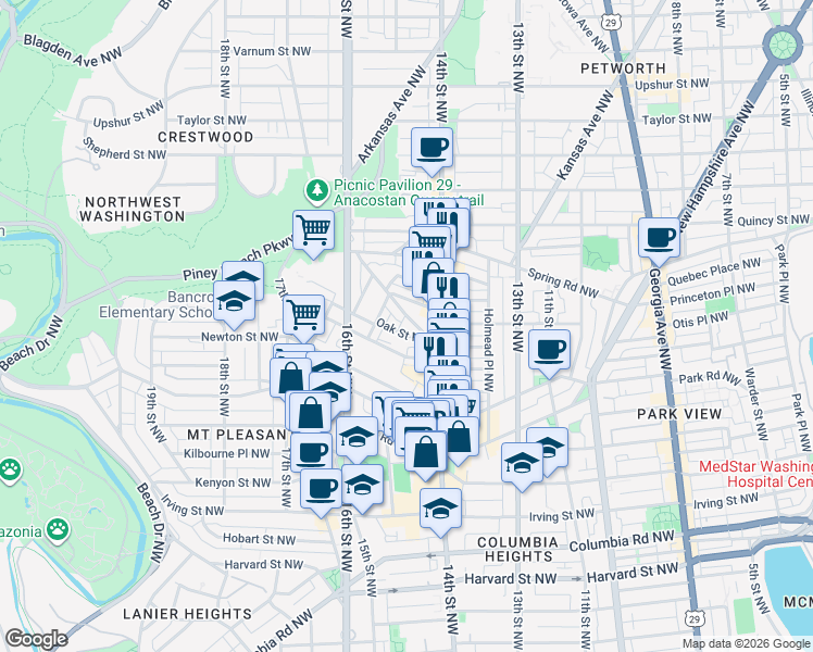 map of restaurants, bars, coffee shops, grocery stores, and more near 101 Independence Avenue Southeast in Washington