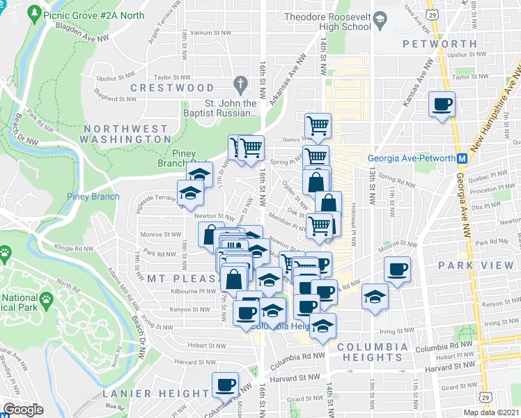 map of restaurants, bars, coffee shops, grocery stores, and more near 101 Independence Avenue Southeast in Washington