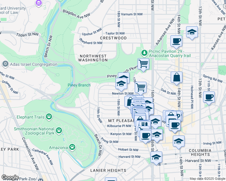 map of restaurants, bars, coffee shops, grocery stores, and more near 101 Independence Avenue Southeast in Washington