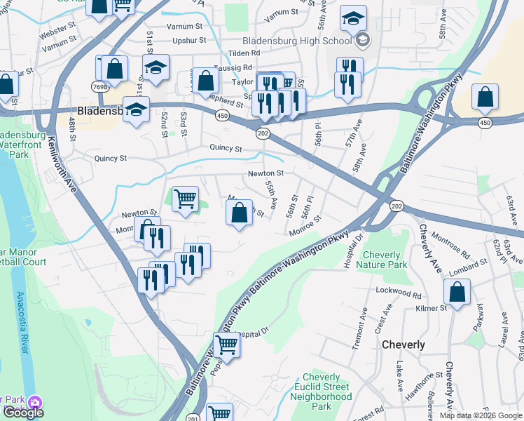 map of restaurants, bars, coffee shops, grocery stores, and more near 101 Independence Avenue Southeast in Washington