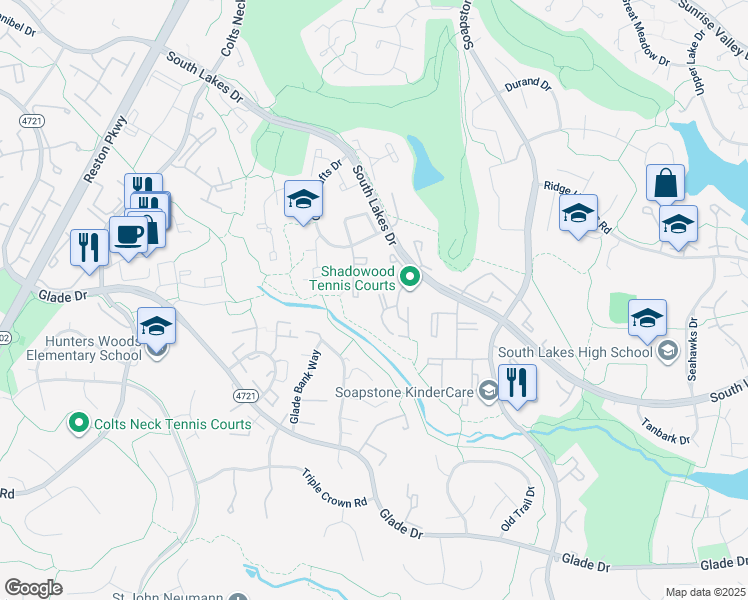 map of restaurants, bars, coffee shops, grocery stores, and more near 11717 Karbon Hill Court in Reston