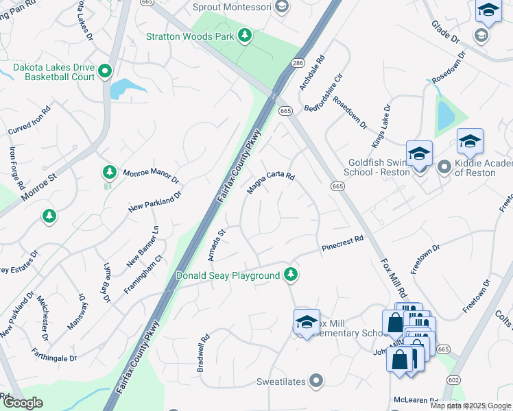 map of restaurants, bars, coffee shops, grocery stores, and more near 2524 Brofferton Court in Herndon