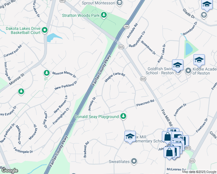 map of restaurants, bars, coffee shops, grocery stores, and more near 2524 Brofferton Court in Herndon