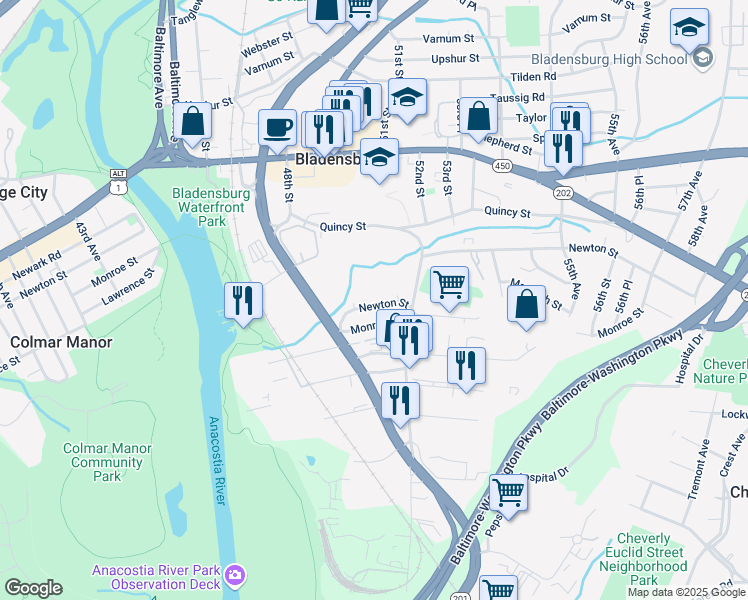 map of restaurants, bars, coffee shops, grocery stores, and more near 101 Independence Avenue Southeast in Washington