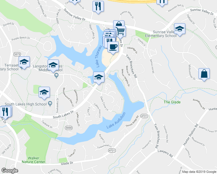 map of restaurants, bars, coffee shops, grocery stores, and more near 11119 Little Compton Drive in Reston
