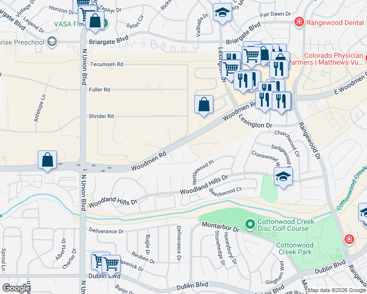 map of restaurants, bars, coffee shops, grocery stores, and more near 7025 Antonito Court in Colorado Springs