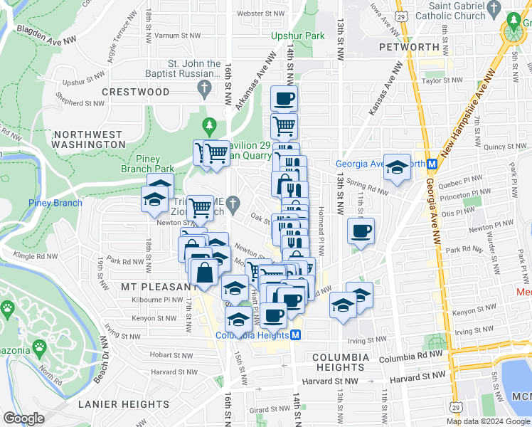 map of restaurants, bars, coffee shops, grocery stores, and more near 101 Independence Avenue Southeast in Washington