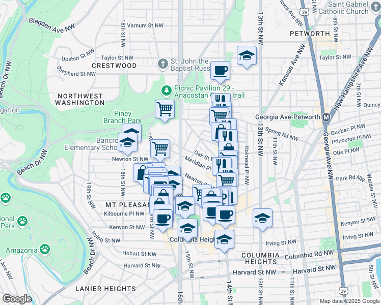 map of restaurants, bars, coffee shops, grocery stores, and more near 101 Independence Avenue Southeast in Washington