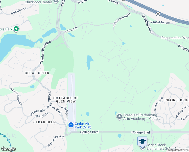map of restaurants, bars, coffee shops, grocery stores, and more near 25730 College Boulevard in Olathe