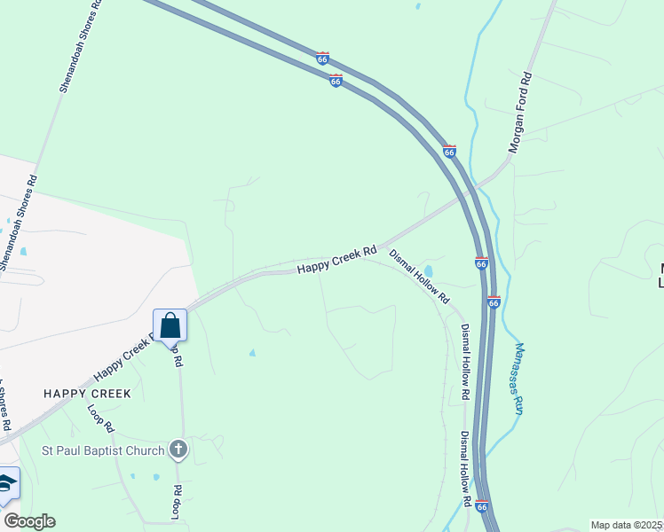 map of restaurants, bars, coffee shops, grocery stores, and more near 2474 Happy Creek Road in Front Royal